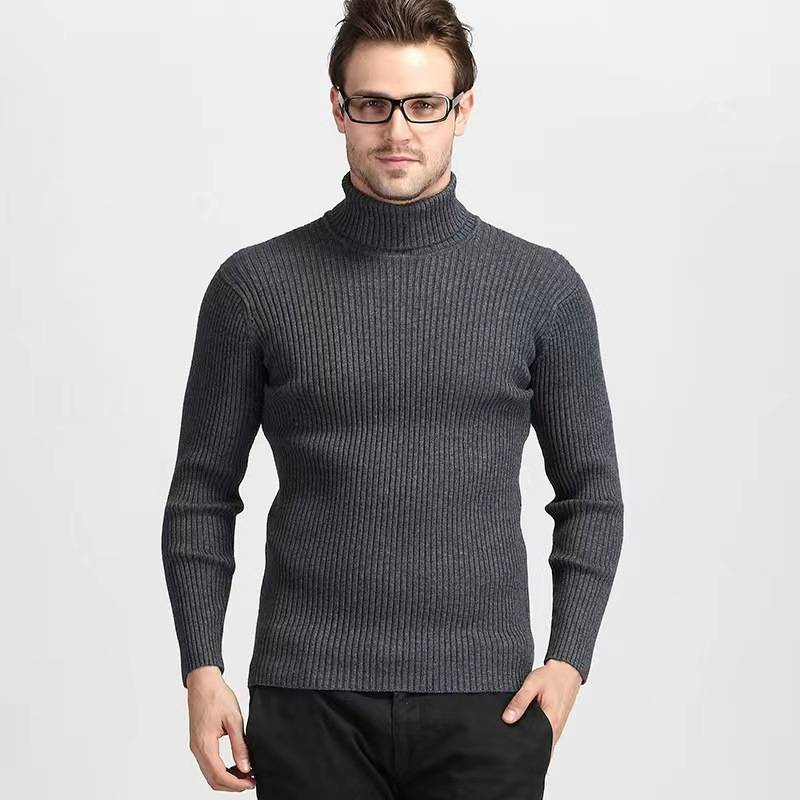 Men's Clothing autumn and winter 2024 men's turtleneck sweater size casual solid color vertical pattern pullover base sweater men'_voghion.com