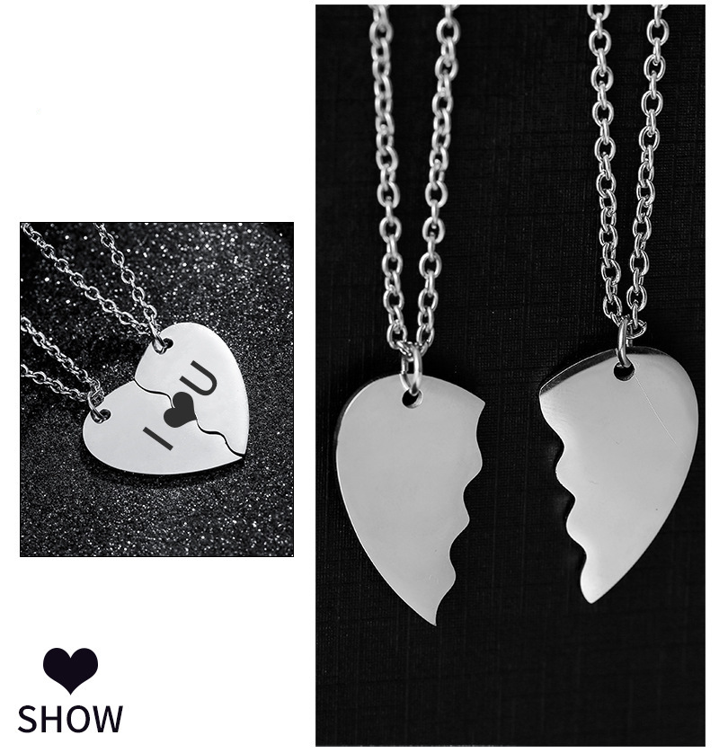 hot selling stainless steel couple heart shaped love necklace jewelry a pair of ins style DIY engraved pendant_voghion.com