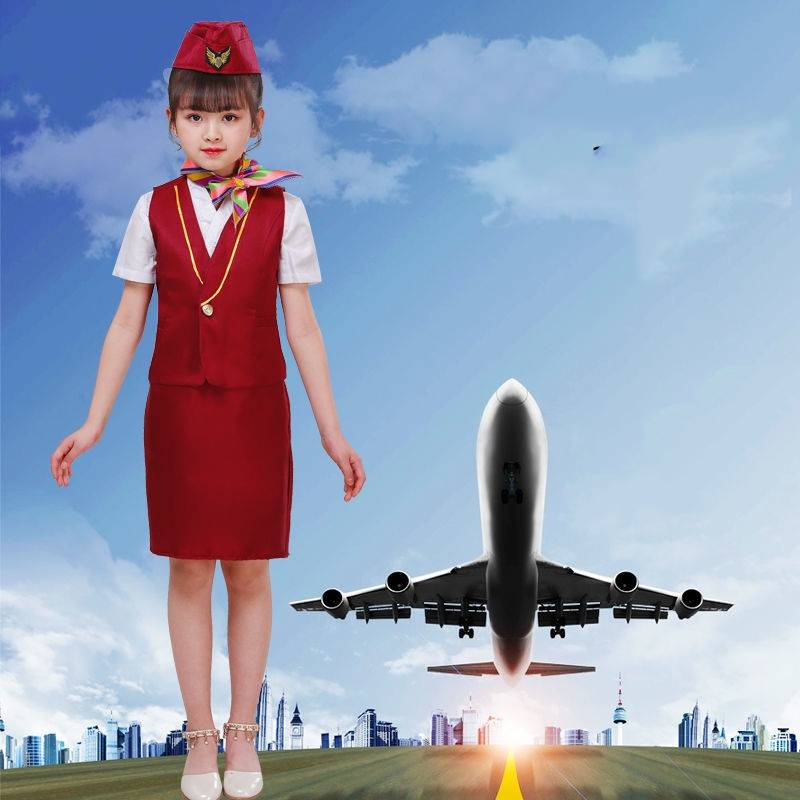Çocuk Giyim Üniforma Birincil Yelek Uçuş Görevlisi Uçuş Görevlisi Pilot Podyum Performans Profesyonel Giyim_voghion.com