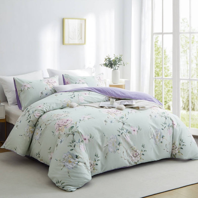 Bettwäscheset mit nordischem Blumenmuster – atmungsaktiver Bettbezug aus Polyester mit Kissenbezügen – mehrere Größen für 180 cm breite Betten – elegante Heimdekoration_voghion.com
