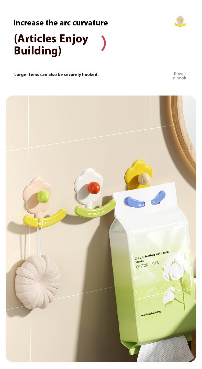 Sevimli Çiçek Yapışkanlı Kancalar - Ev, Mutfak ve Banyo İçin Matkap Gerektirmeyen Duvar Askıları (Beyaz/Sarı/Bej, 3 kg Taşıma Kapasitesi, Yerden Tasarruf Sağlayan Tek Kanca)_voghion.com