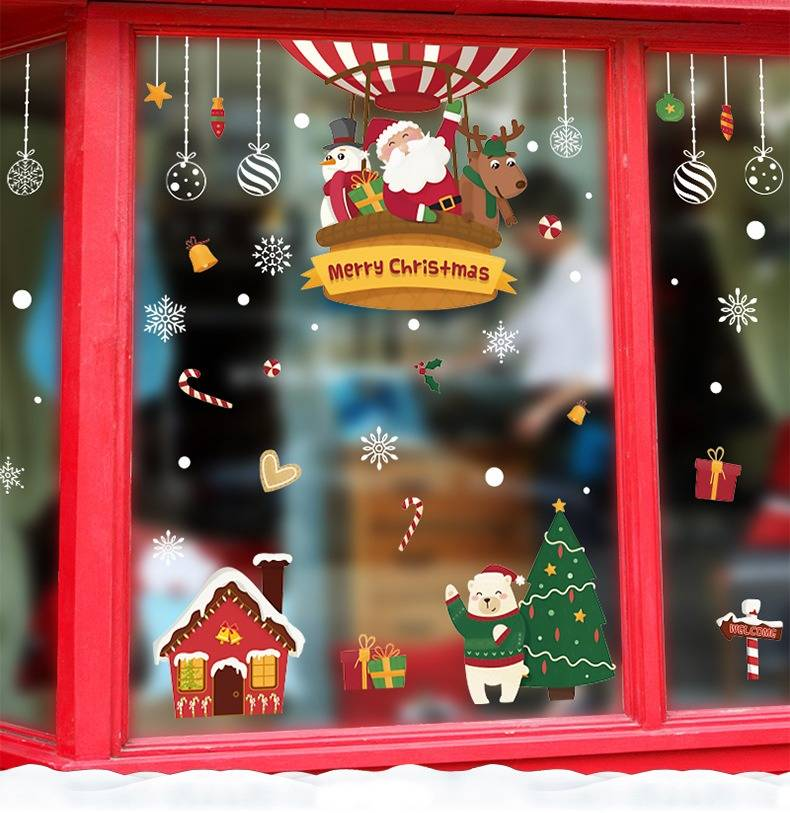 Pegatinas navideñas para niños: grandes pegatinas de pared de PVC de 60 x 90 cm, decoración de aula con dibujos animados, pegatinas navideñas para ventanas y cristales, reutilizables._voghion.com