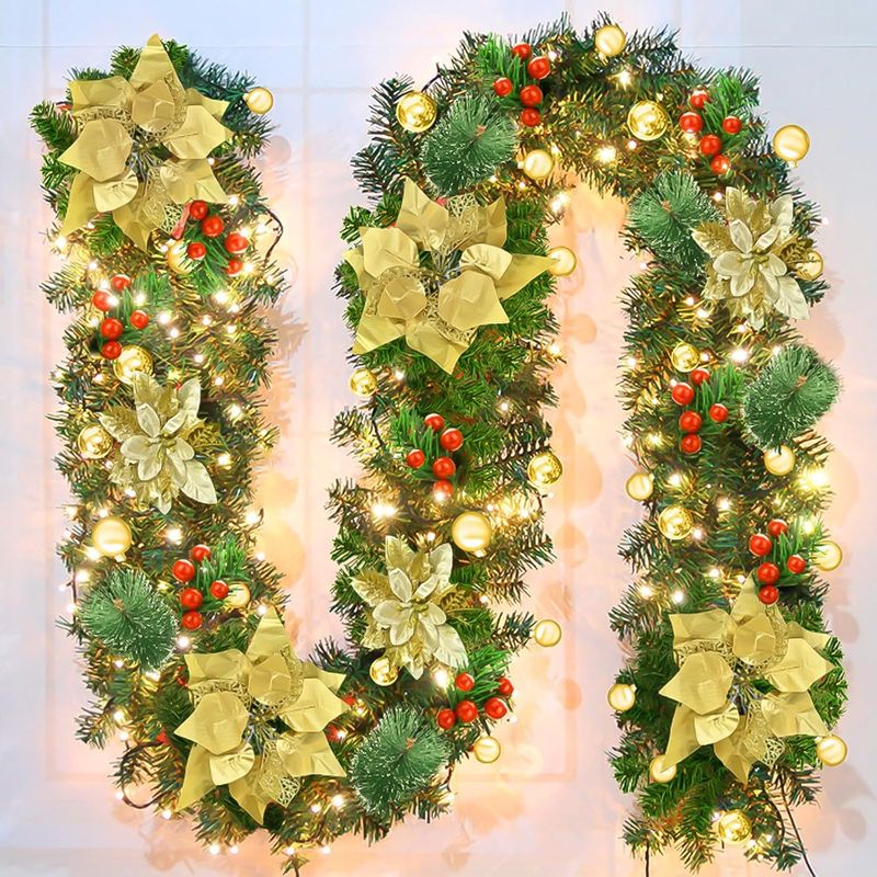 Ghirlanda natalizia da 2,7 m/1,8 m con 50 luci LED, resistente decorazione natalizia in PVC da appendere alla porta per albero di Natale, parete, camino_voghion.com