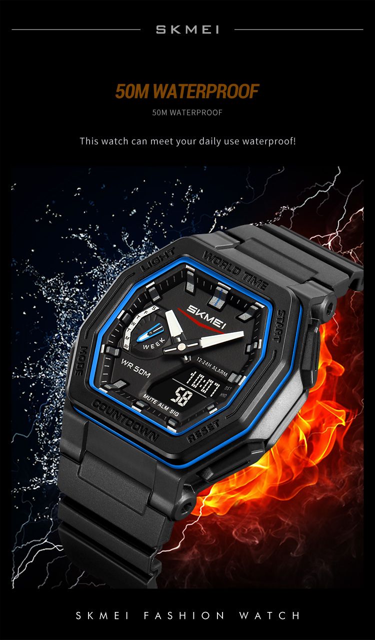 Orologio elettronico digitale con display luminoso, sportivo, al quarzo, con 5 allarmi, per uomo e donna, impermeabile, con ora mondiale._voghion.com