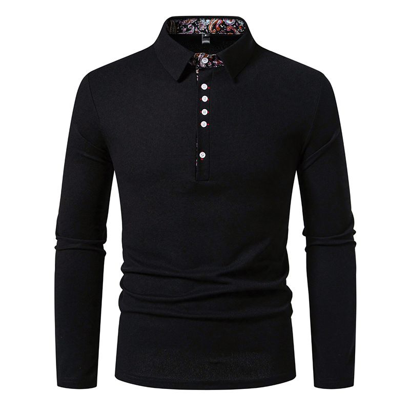 Ironclad GentIronclad Gent Men's Floral Paisley Color Block T-Shirt With Turn-Down Collar And Button Closure Long Sleeve Polo Shirt_voghion.com