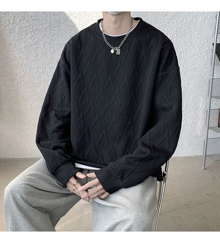 Herren-Sweatshirt mit besticktem Jacquard-Muster, langärmelig, lässig, Pullover-T-Shirt für Frühlings- und Herbstmodetrends_voghion.com