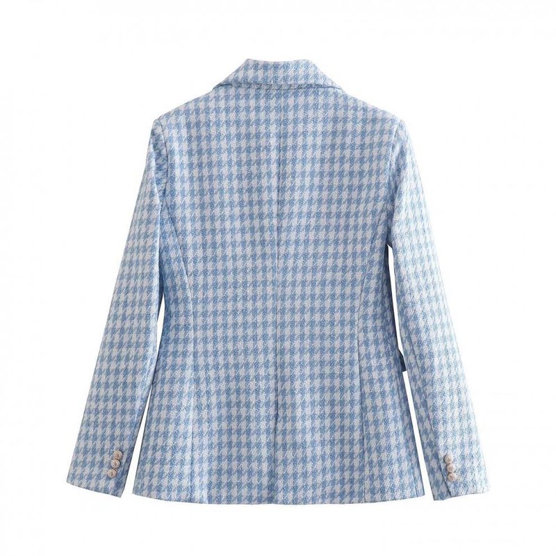 2248 Spring New Women's Fashion Houndstooth Blazer + Double-Breasted Shorts Set_voghion.com