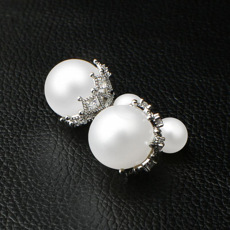 2 Colors-Red White Double-sided Pearl Earrings, S925 Silver Earrings for Women, Fashion Jewelry, Ear Studs_voghion.com
