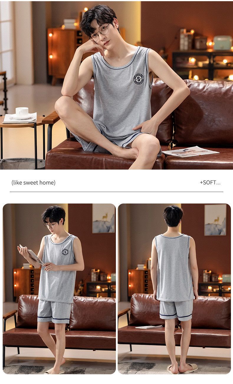 Men's Pajamas Summer Modal Vest Sleeveless Suit New Casual Loose Plus Size Can Be Worn Outside Loungewear_voghion.com