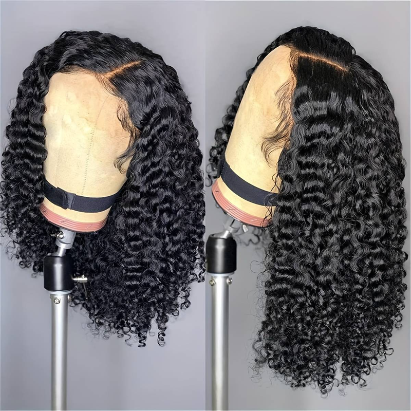 4*4 lace short bob 100% human hair DEEP perm curly wig natural color_voghion.com