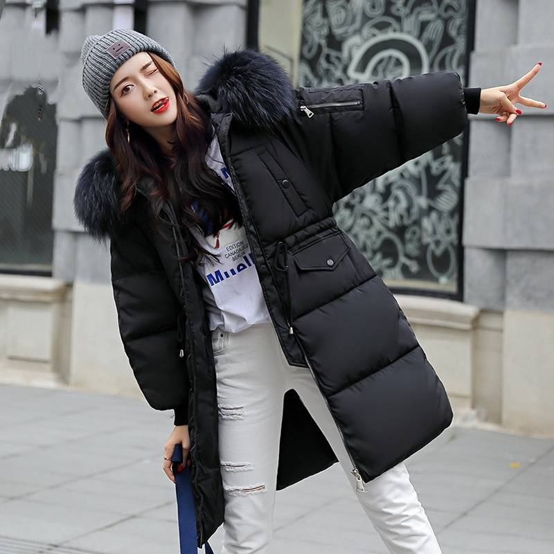Women's Clothing Length Puffer Jacket Large Fur Collar Quilted Jacket Thick Cotton Coat_voghion.com
