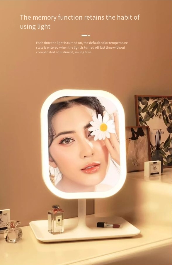 Espelho de maquiagem LED com luz de mesa, rede para celebridades, feminino, luz de preenchimento, espelho pequeno, estilo dormitório, mesa, portátil, pequeno, espelho de vestir_voghion.com