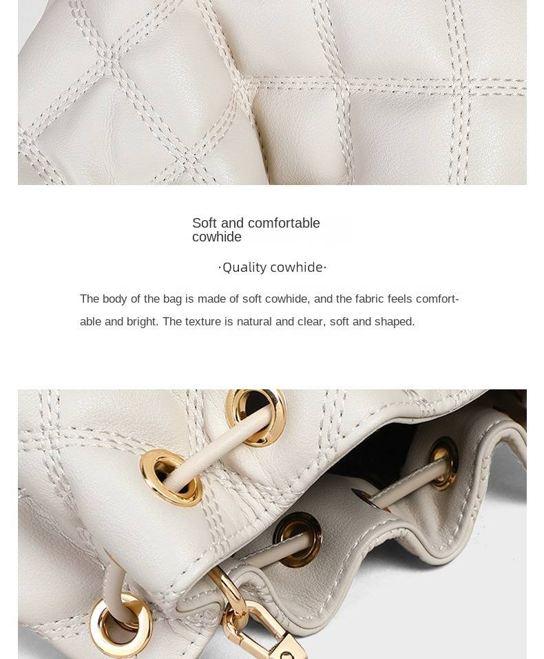 VINEY Bucket Bag Damen 2025 Neue Sommer Echtleder Damentasche Rhombus Chain Bag Kleine Tragetasche Messenger Bag_voghion.com
