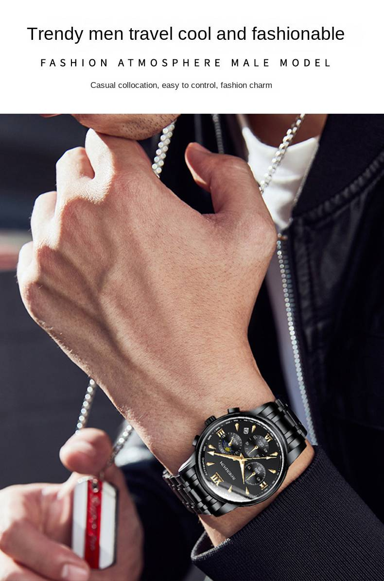 ROERDUM Cool Play Series - Quartz Movement,Stainless Steel Bracelet,Black Dial,Casual & Stylish Men's Watch_voghion.com