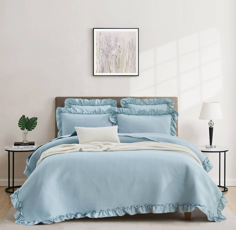 CG33 Washed Cotton Ruffled Bed Cover Set, Suitable For Bedrooms And Living Rooms (1* Bedspread +2* Pillowcase, No Duvet Core Or Pillow Core)_voghion.com