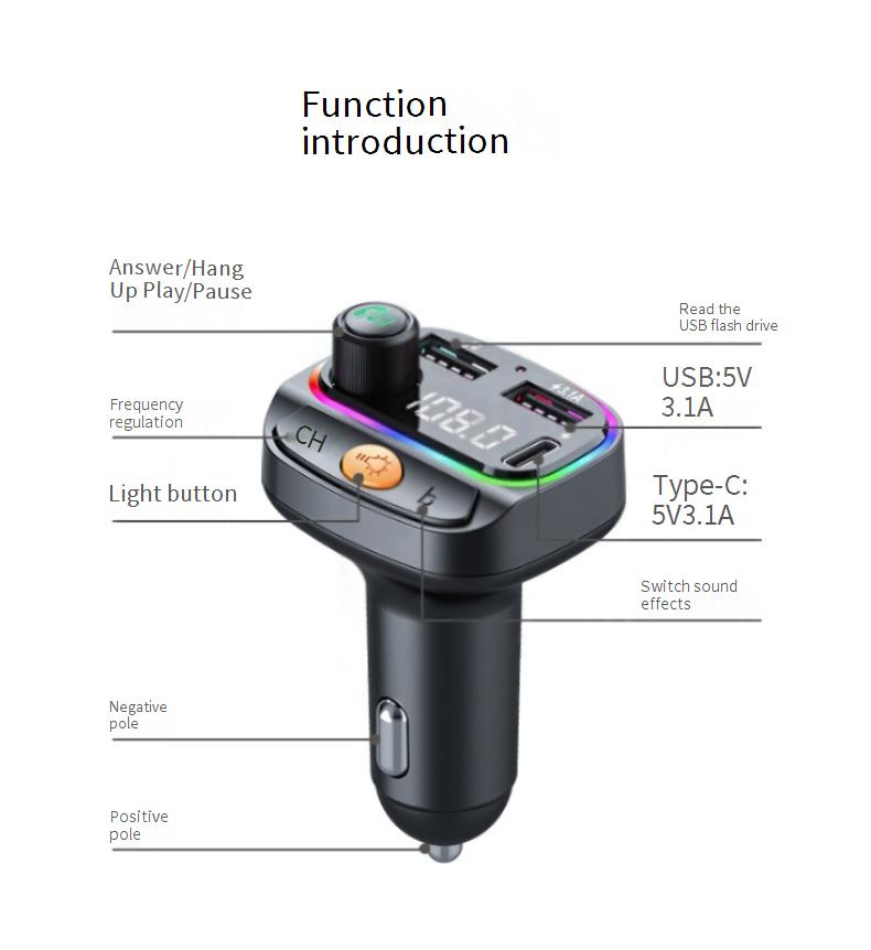 Car Chargers New Car Mp3 Bluetooth Player Fm Transmitter Digital Display PD Fast Charging Multi Function Car Charger_voghion.com