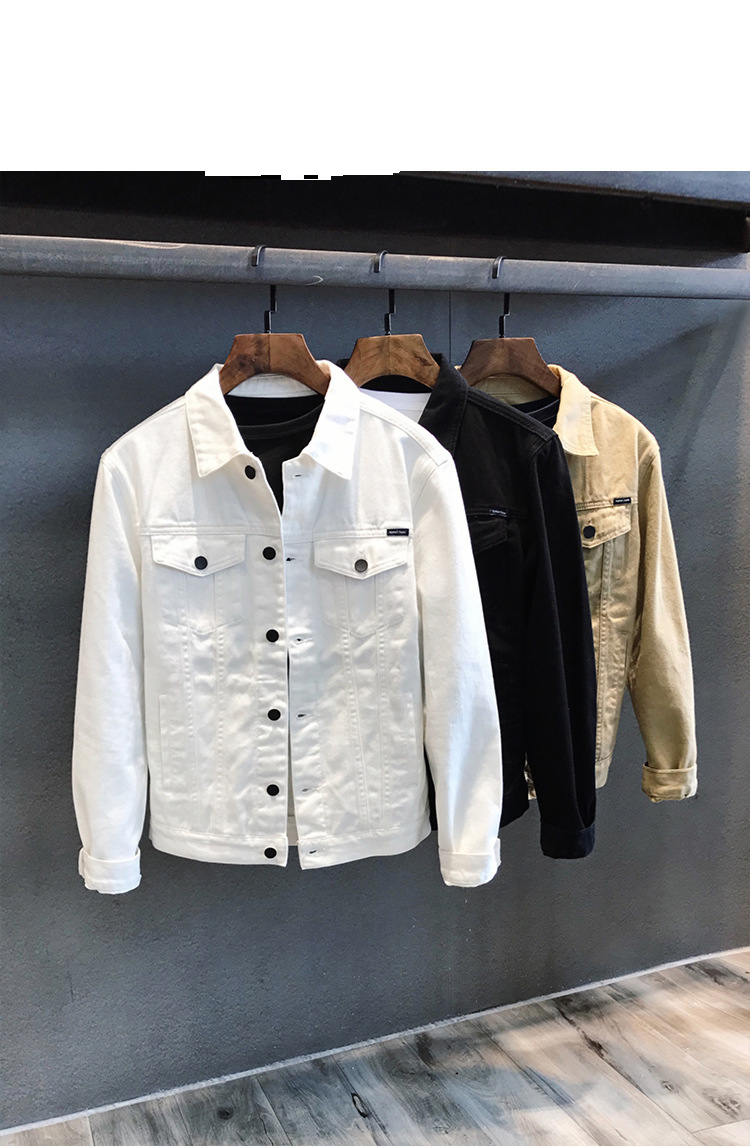 Men's Slim Fit White Denim Jacket - Stylish Casual Workwear Coat With Stand Collar For Spring & Autumn_voghion.com