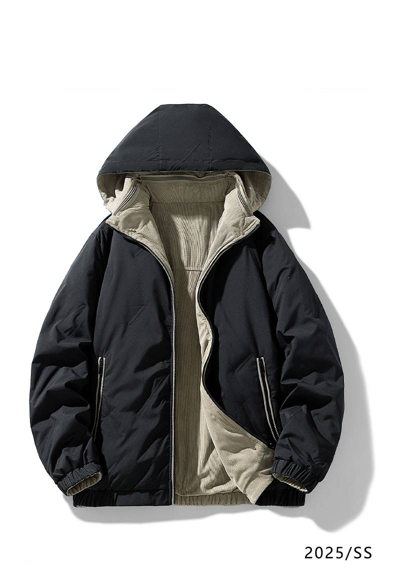 Herrenbekleidung Winter-Wende-Daunenjacke mit Kapuze, leicht, warm, wasser- und winddicht, für Teenager und Erwachsene (Schwarz, Khaki, Dunkelgrau)_voghion.com