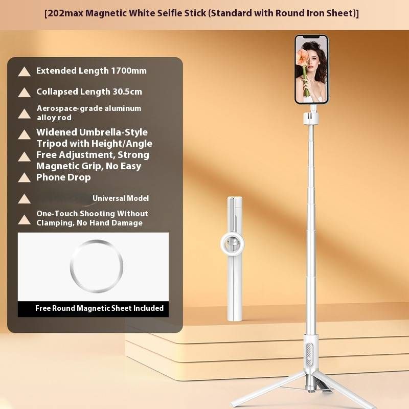 Supporto magnetico per treppiede per telefono con telecomando Bluetooth, selfie stick estensibile da 1,45 m/1,7 m per vlogging, streaming live e fotografia all'aperto_voghion.com