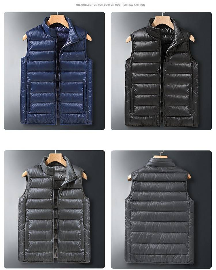 Herren Slim Fit Leichte Steppweste, Stehkragen, Reißverschluss, ärmellose Jacke für Arbeit und Freizeit (Schwarz, Grau, Blau)_voghion.com