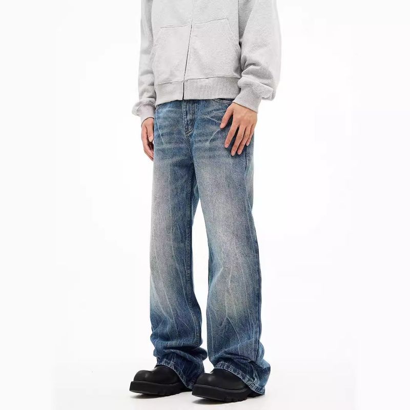 Herrenbekleidung Mode Mid Waist Design Lightning Crack Washed Jeans für Männer Frühling und Herbst Retro Loose Straight Pants_voghion.com