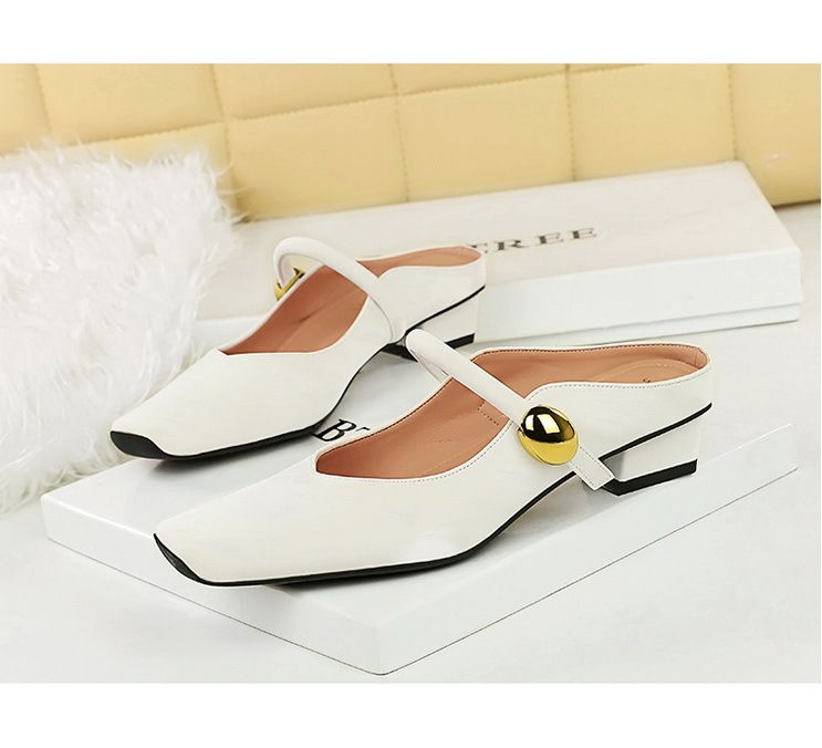 1062-1 Shallow Half Slippers Outerwear Coarse Low Heel Square Head Mary Jane Temperament One Belt Women's Shoes_voghion.com