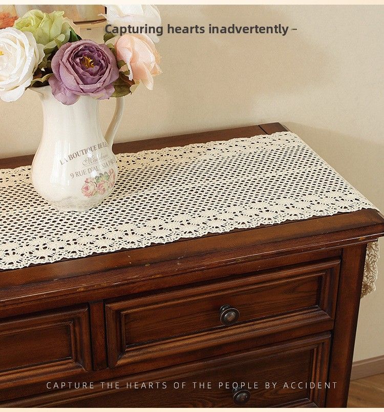 Lace Runner Coffee Table Cloth Mat American Country Style Hollow Out Long Strip High-end Tea Tablecloth_voghion.com