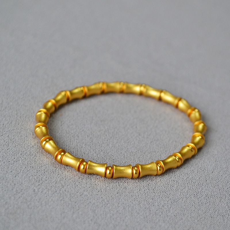 China-Chic New Chinese Popular Literature And Art Brass Ancient Gold Plated Frosted Bamboo Knot Elastic Bracelet Rising_voghion.com