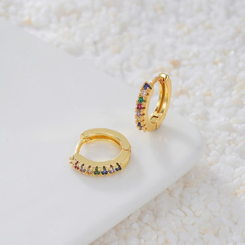 Popular Color Zircon Ear Buckle Micro-inlaid Geometric Ear Ring Temperament Simple Personality Earrings_voghion.com