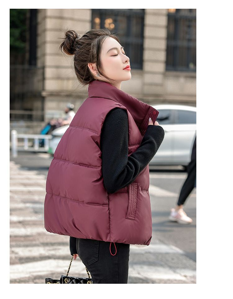 Trendige PU-Pufferweste für Damen – Slim-Fit, kurze, ärmellose Jacke, leicht und stylisch (S-XL, Schwarz/Beige/Braun/Armeegrün/Weinrot)_voghion.com