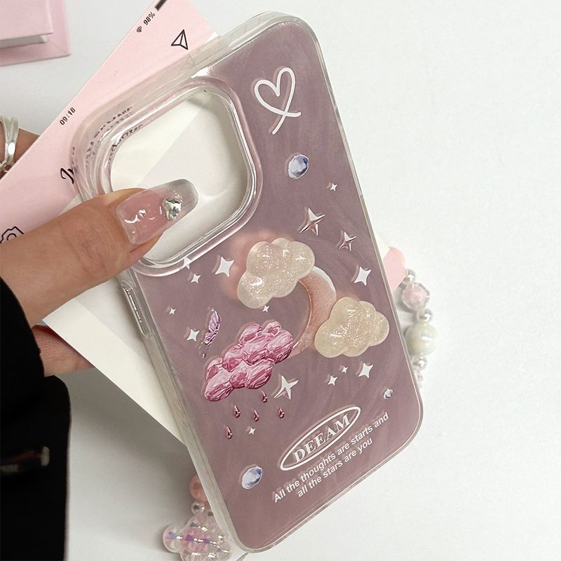 3D Rosa Wolleken Telefonshülle Gefiedert Garn Graduellen Halo Fir iPhone 14 15plus 13 13pro_voghion.com