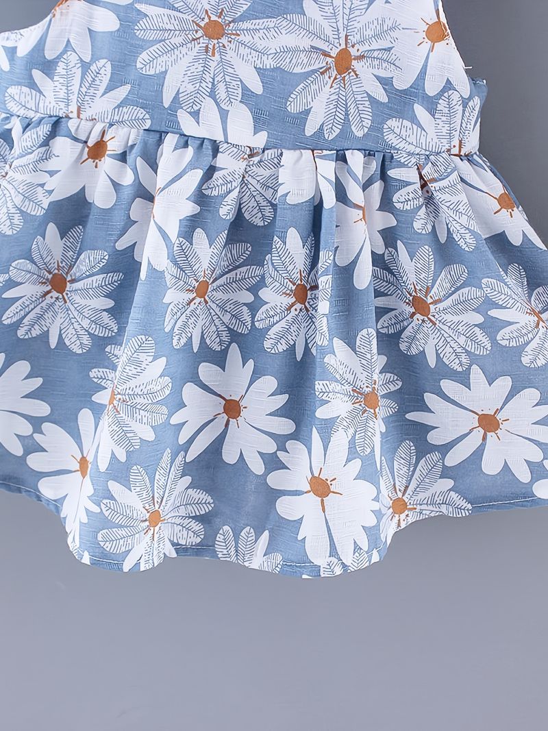2 buc rochie de plajă cu imprimeu de daisy fără mâneci pentru fete, cu fundă mare, decorată cu fundă mare, și set de haine de vară pentru copii_voghion.com