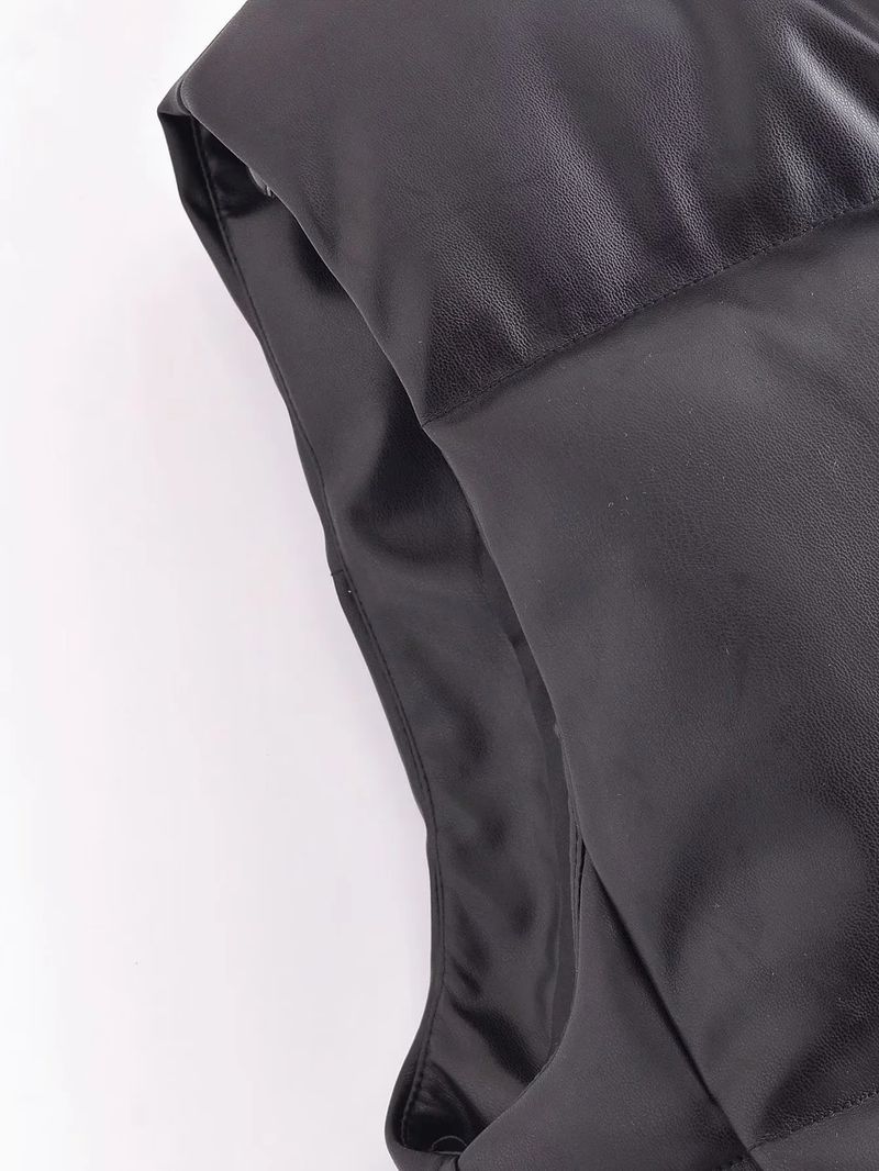 Y2Kins Standing Collar PU Cotton Vest 2024 Spring and Autumn New Solid Tank Top Women's A764519_voghion.com