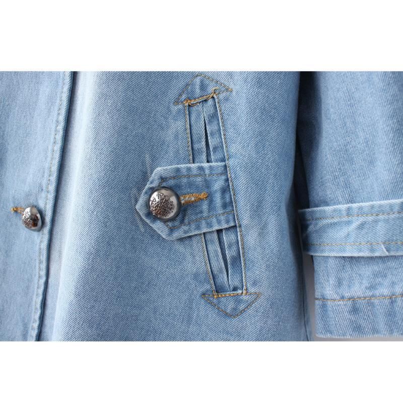 Spring And Autumn New Korean Version Double-Breasted Loose Denim Cape Plus Size Suit Collar Women's Trench Coat A-Line_voghion.com