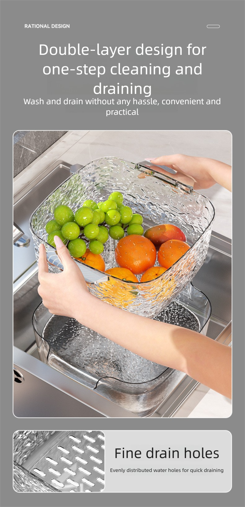 Doppellagiger Küchen-Gemüse-Reis-Obst-Aufbewahrungskorb aus Kunststoff mit Abtropf- und Waschfunktion_voghion.com