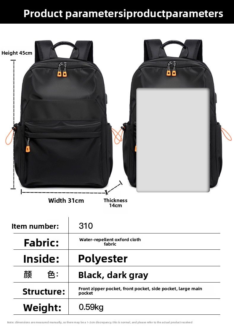 Casual Fashion Lightweight Black Computer Bag Large Capacity Backpack_voghion.com