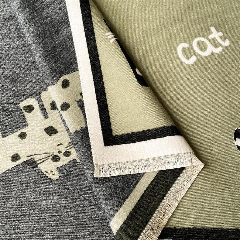 Sciarpa invernale in imitazione cashmere, scialle da donna con gatto a doppia faccia, sciarpa calda, lunga, dolce e carina con nappe e doppio uso_voghion.com
