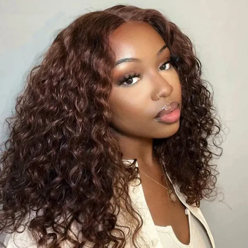 Peluca corta de color castaño oscuro con corte bob, cabello humano de 13 x 4 pulgadas, pelucas frontales con encaje, pelucas cortas de ondas profundas marrones, peluca bob n.° 4, cabello humano 180 % para mujer_voghion.com