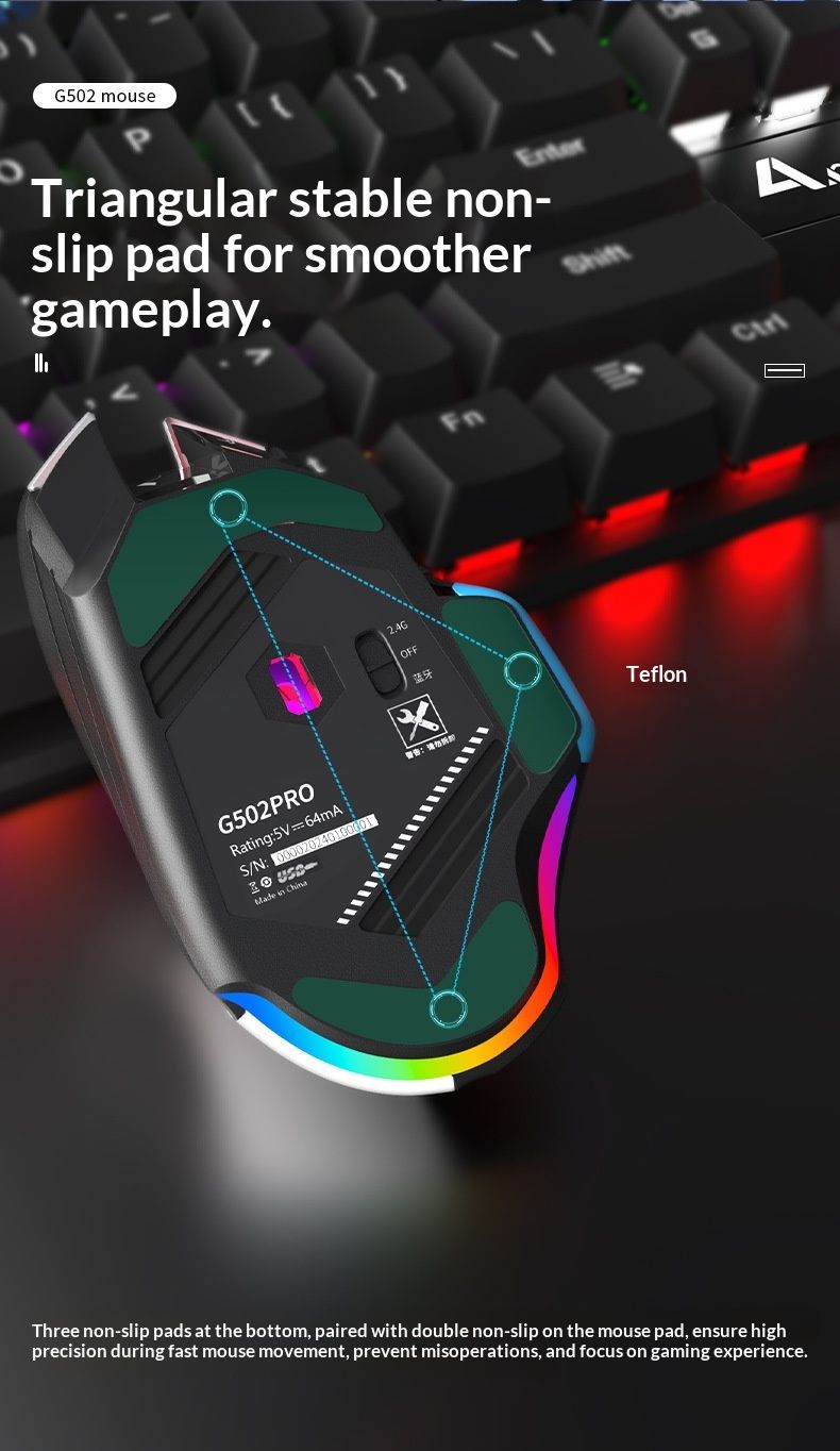 NeoGear Cross-Border G502 Kabellose/Kabelgebundene mechanische Maus mit drei Modi, Mikro- und Makro-Bewegungssteuerung, DC-Rückstoßkontrolle, RGB-Beleuchtung, Gaming- und Büromaus_voghion.com