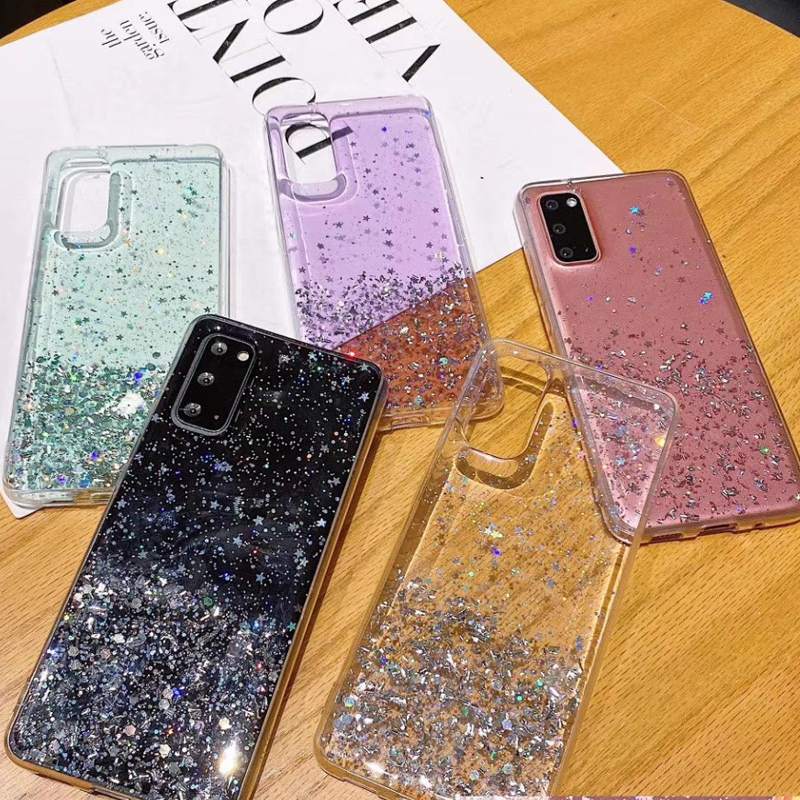 Silberfolie Glitzer Puder Klare Handyhülle für Samsung Galaxy S8 S9 S10 S20 S21 S22 S23 Plus S21FE Note8 Note9 Note10 Note20 Ultra Soft TPU Cover_voghion.com