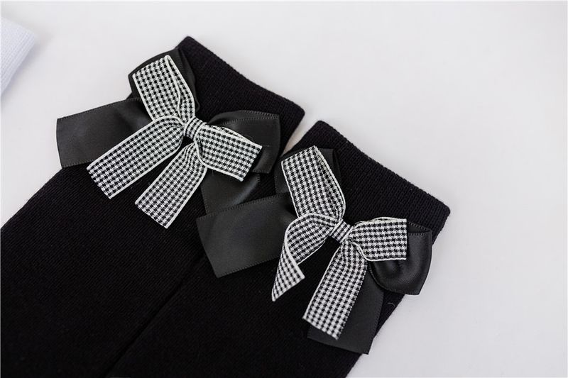 JK teleće čarape crno-bijele s mašnom Japanske slatke čarape uniformirane poluvisoke čarape studentske čarape do koljena_voghion.com