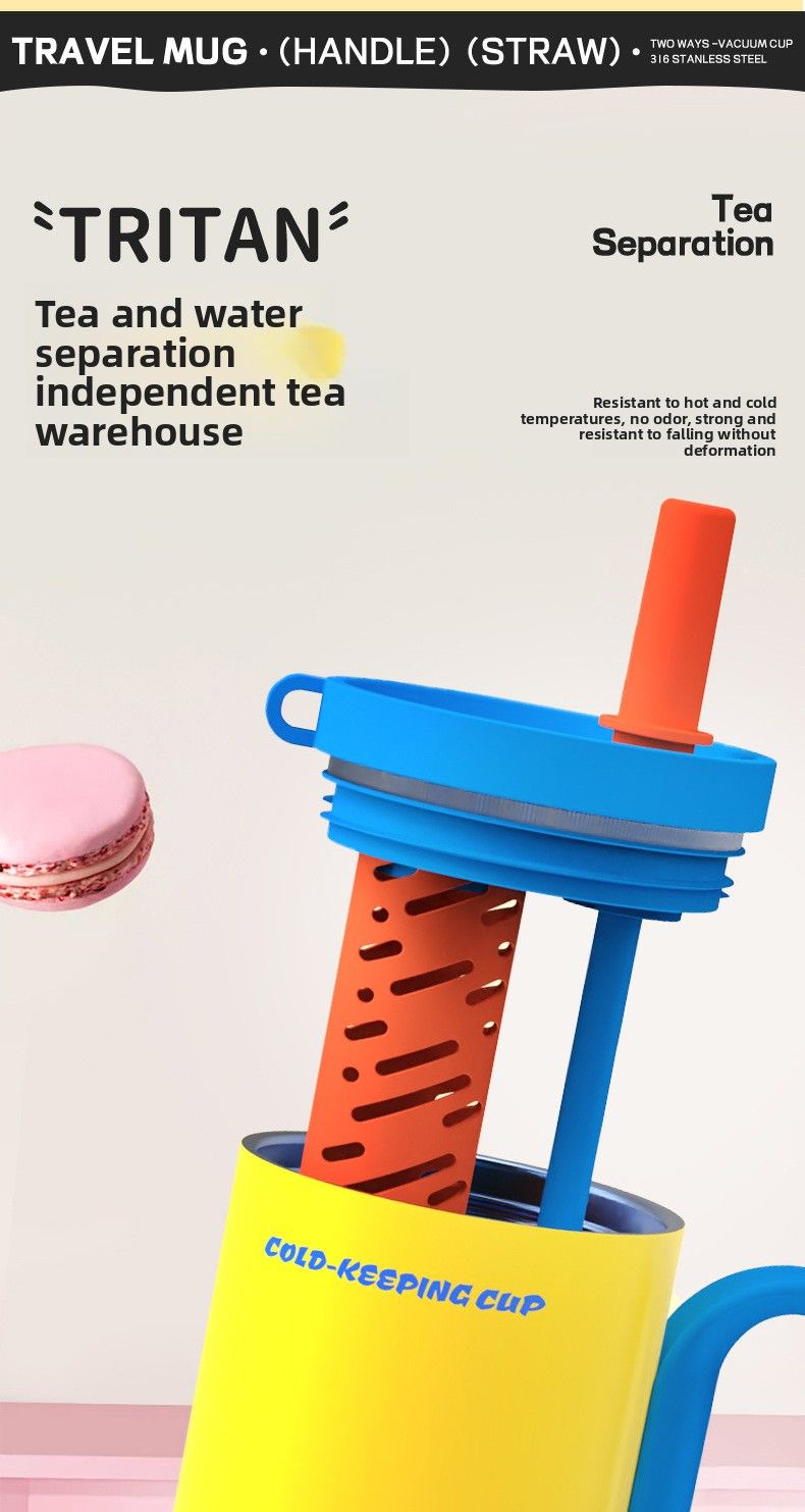 Neu Eisbecher mit Griff aus Edelstahl 316, große Kapazität, doppellagig, vakuumisoliert, tragbar, fürs Auto_voghion.com