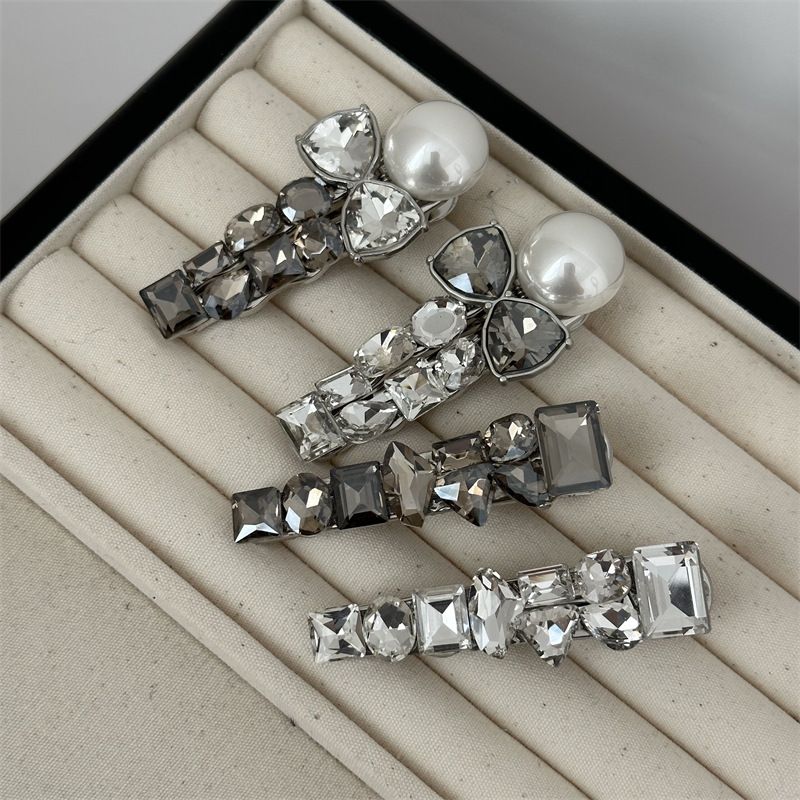 Forcina per capelli da donna in stile coreano, con fiocco in strass leggero di alta qualità, a forma di becco d'anatra, con frangia retrò e semplice clip laterale_voghion.com