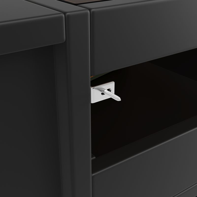 Kommode Schwarz Mit 6 Schubladen, LED-Licht, Hohlschranktür_voghion.com