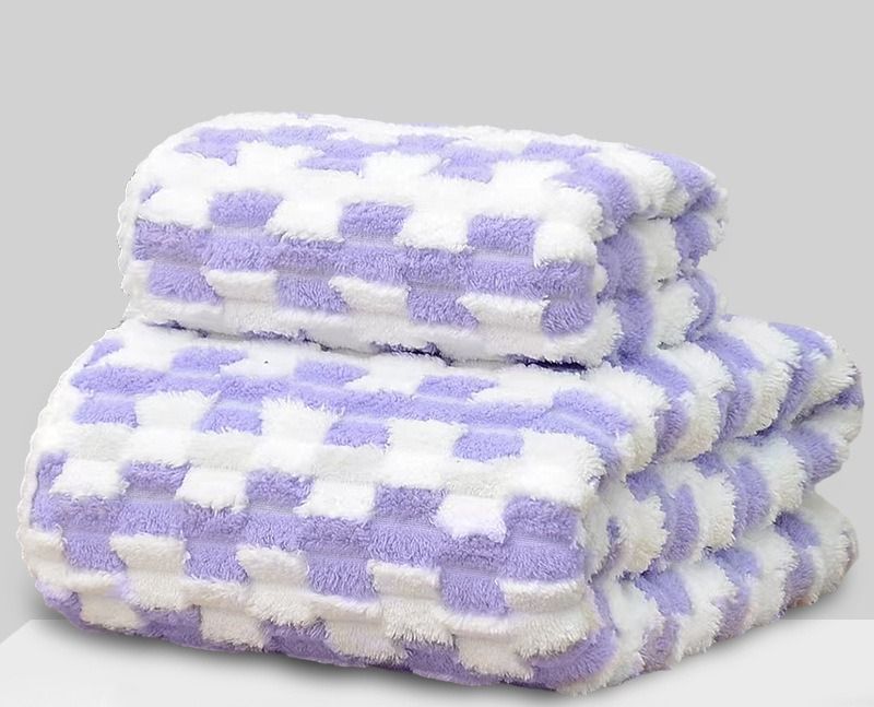 Coral Fleece Cloud Grid Towel Does Not Absorb Water, Bath Towel Adult Shower Cap Set_voghion.com