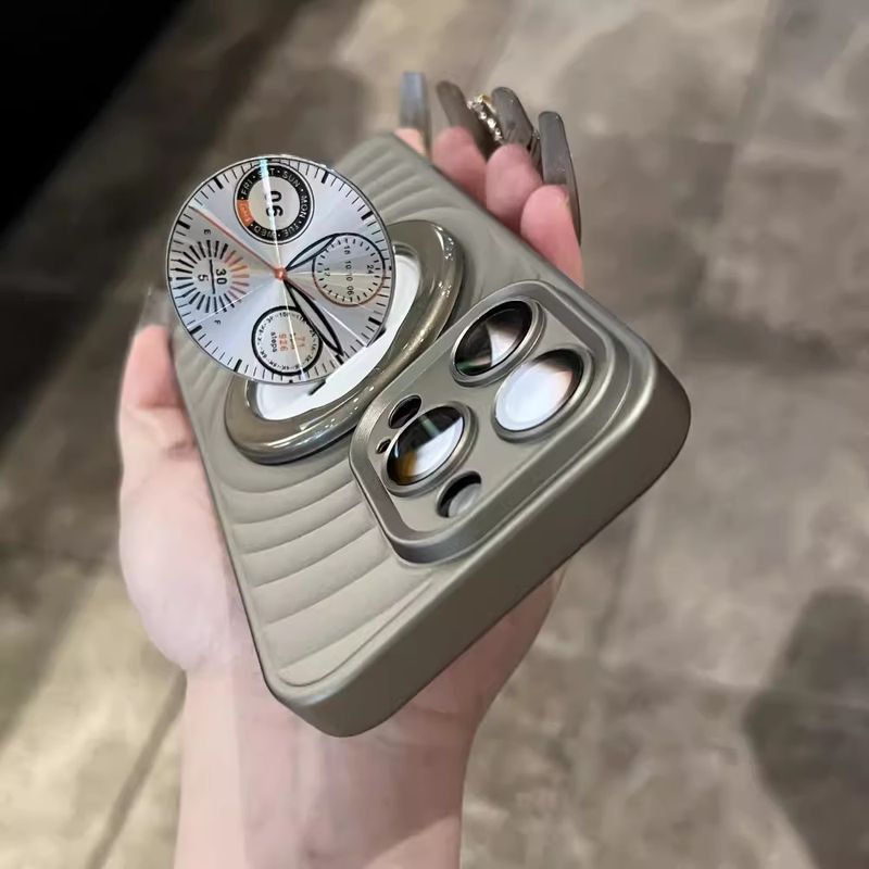 Étuis et coques de téléphone : support d'horloge 3D à vagues, étui magnétique, huile en spray adaptée, sensation de peau, étui de protection pour iPhone 15_voghion.com