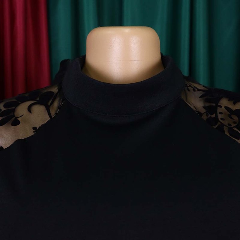 Women's Clothing Free Belt Stand Collar Mesh Lantern Sleeves Slim Large Size Women's African Wide Leg Jumpsuits_voghion.com