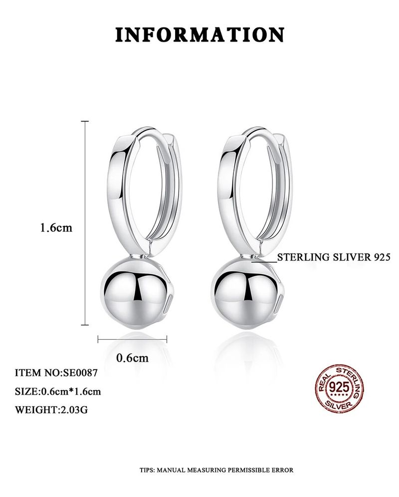 Orecchini a clip carini con pallina a cerchio in vero argento sterling per donne e ragazze_voghion.com
