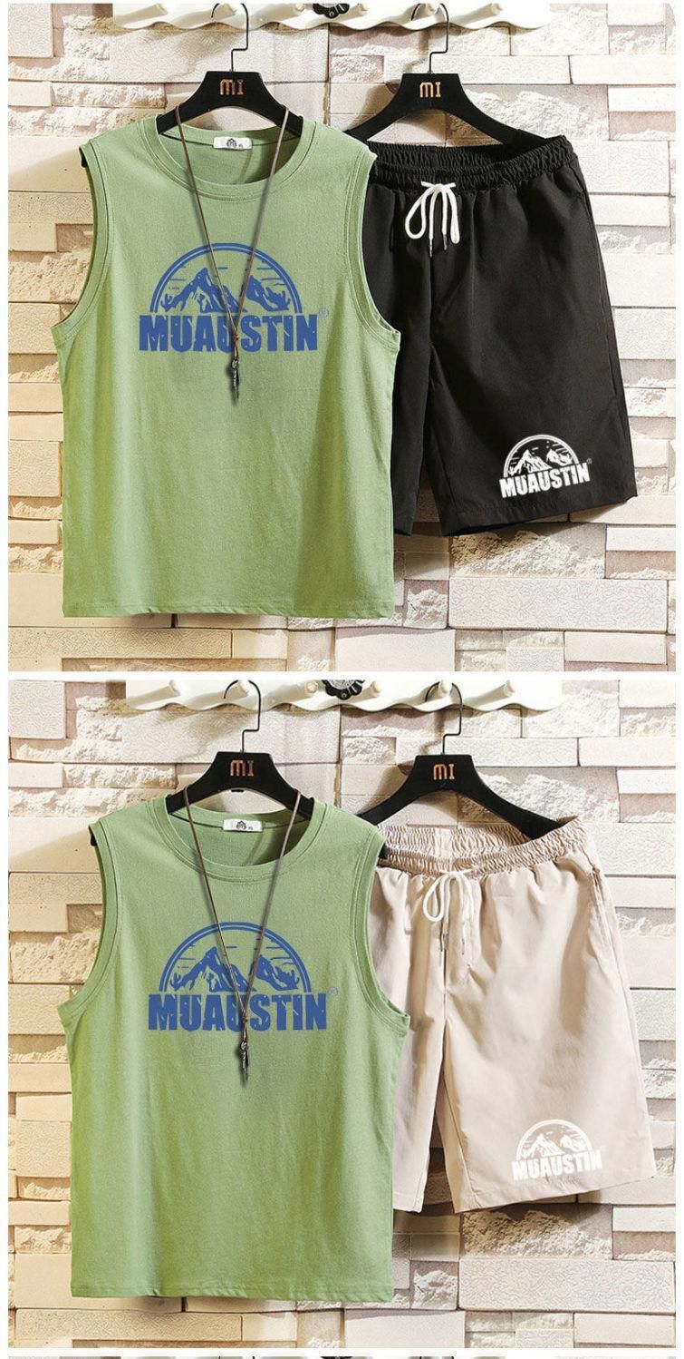 Top/Set Snow Mountain Printed Sleeveless Tank Top Set Men's T-shirt Summer Large Size 5/4 Shorts Casual Two Piece 12_voghion.com