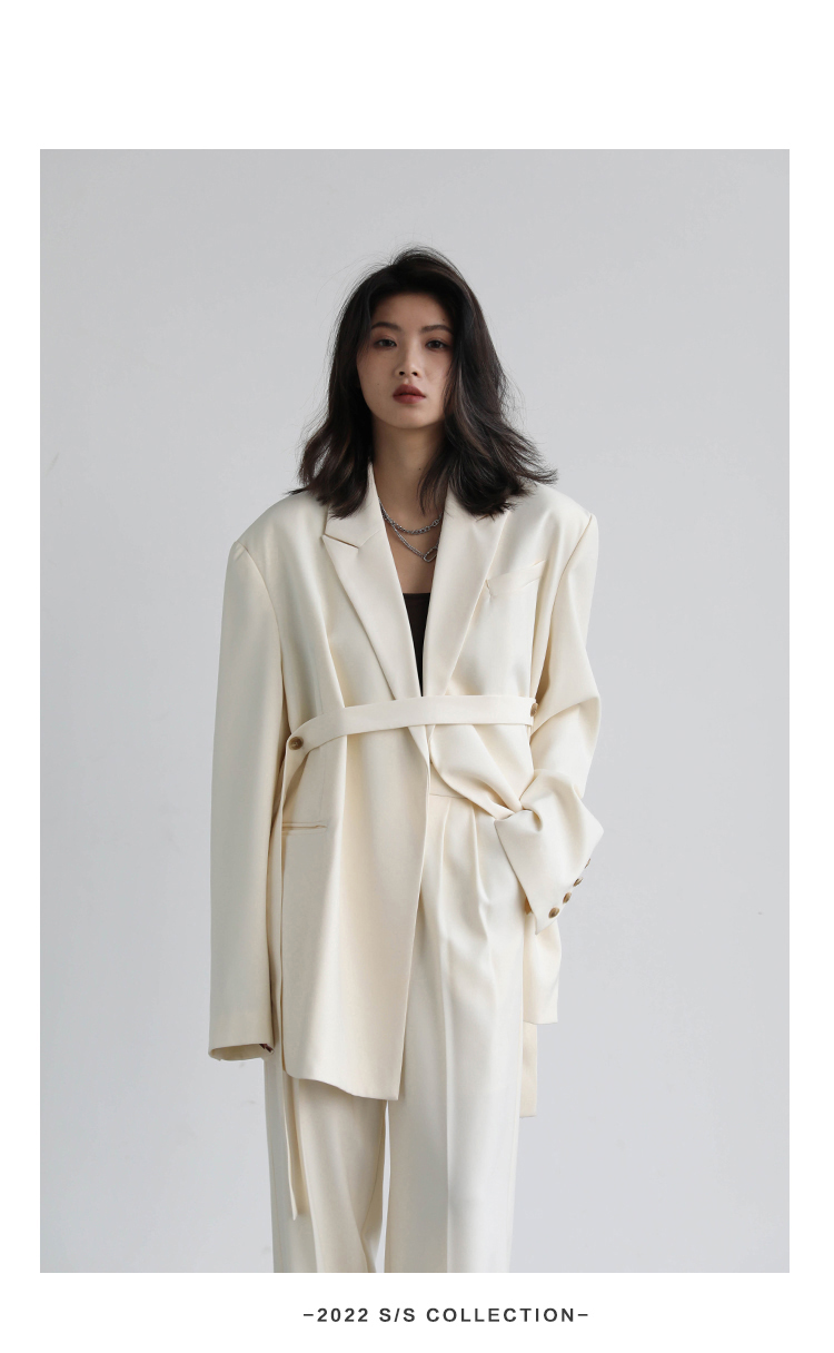CHIC VEN Women Blazer Design Wide Shoulder Ribbon Solid Women's Medium Long Coat Office Lady Female Overcoat Spring_voghion.com